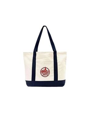 Trader Joe's Classic Canvas Tote Bag in Cream and Navy